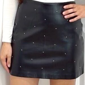Revolve House of Harlow 1960 Faux Leather Mini Studded Black Skirt Size Small